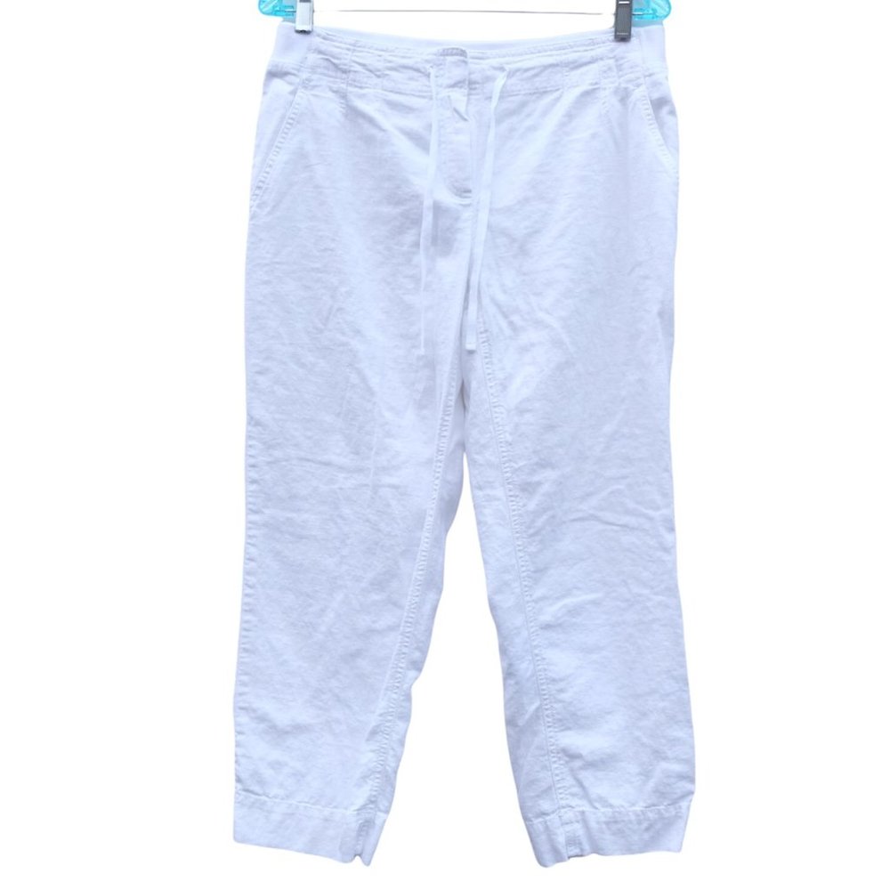 J.Jill White Linen Comfortable Relaxed Fit Casual Ankled Joggers Pants EUC 8